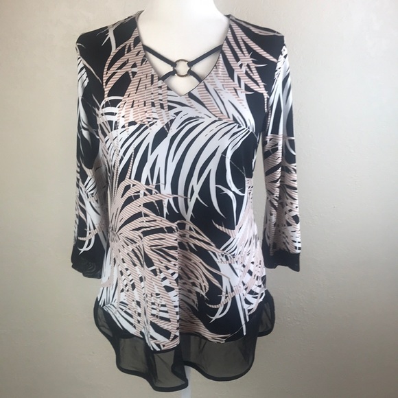 JM Collection Printed Jacquard Top, Size Small